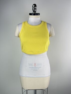 💚 3768. Yellow Ribbed Crop Tank Top
